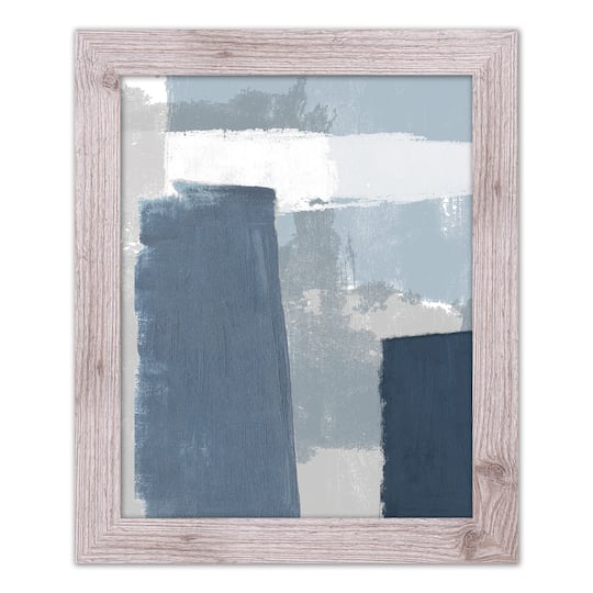 Painterly Blue Abstract Wall Print in Western White Frame